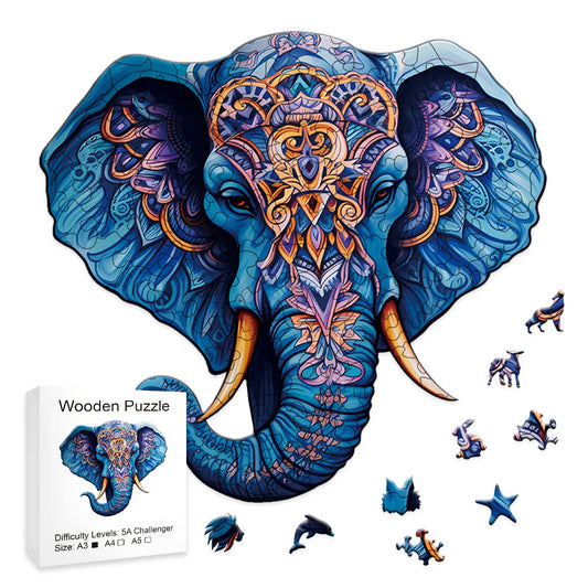 Houten figuren puzzel - Olifant met creatieve vormen