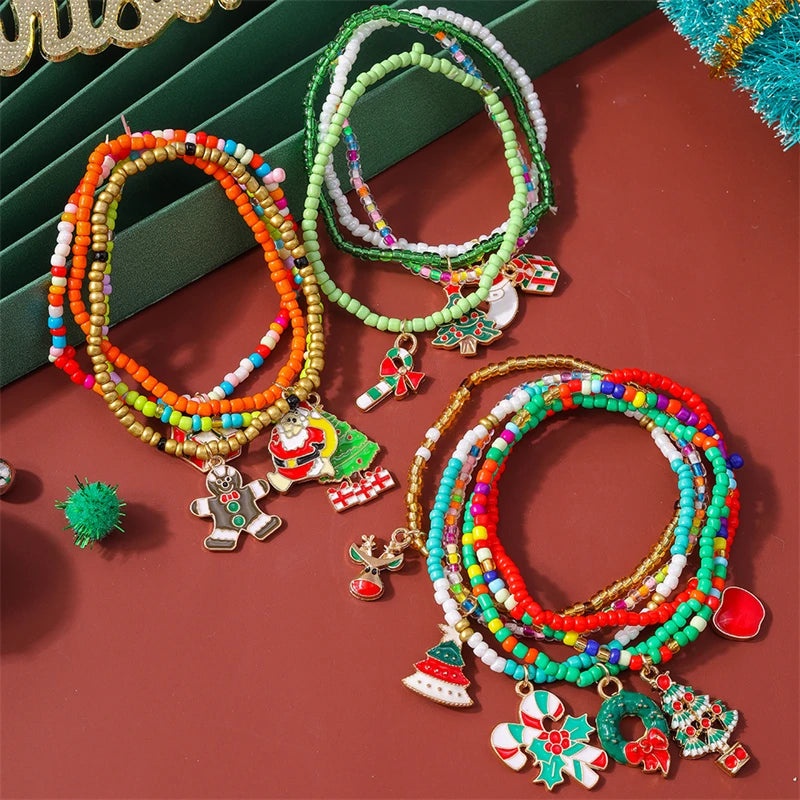 Kerst armbanden set dames handmade kralen met kerst charms cadeau
