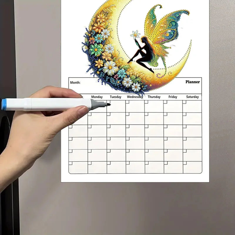 Diamond Painting Kalender 2026 met Dromerige Bloemen en Magnetisch Whiteboard