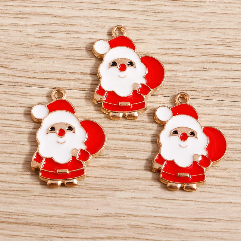 Kerst hanger/bedel voor ketting of armband – Vrolijke kerstman emaille charms set - 10 stuks
