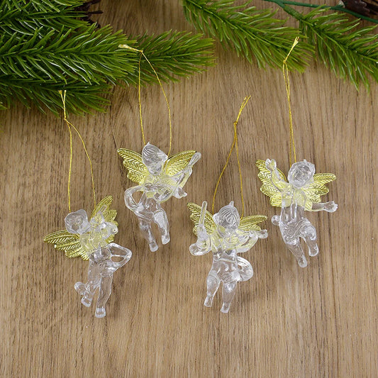 Kerstboom ornament acryl engeltjes hangdecoratie set van 4 stuks