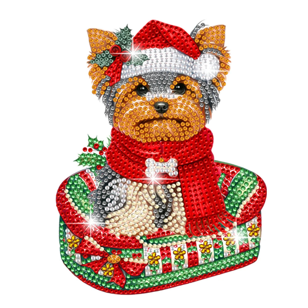 Diamond Painting Tafelornament Schuddend Hoofd Kat en hond Kerst