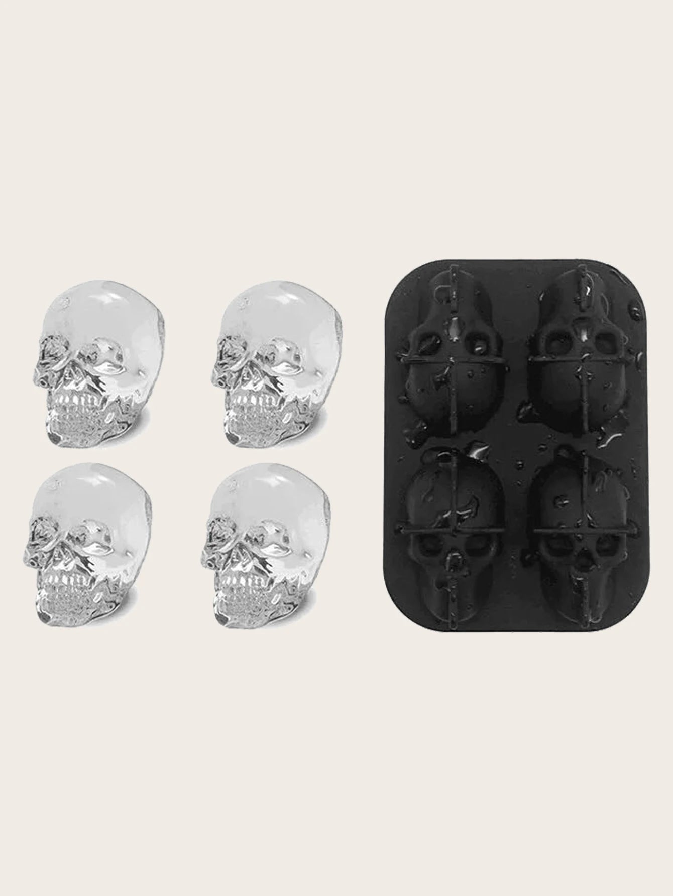 IJsblokjes vorm schedel – 4 ijsklontjes met stoer design