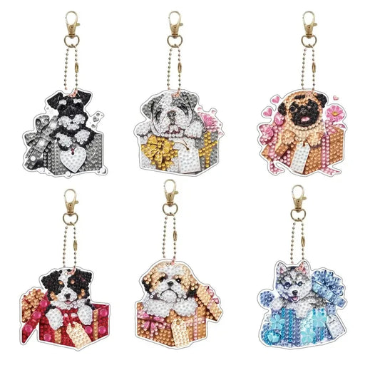 Diamond Painting Sleutelhangers Honde – 6 stuks creatieve mozaïek set