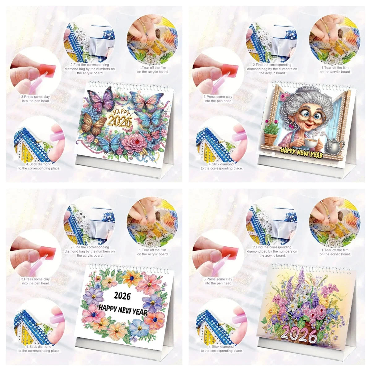 Diamond Painting Kalender 2026 met Oma, Huis en Bloemenpatroon