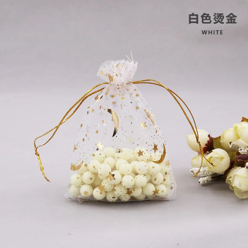 Kerst cadeauverpakking sterren en maan organza zakjes – sieraden en geschenken