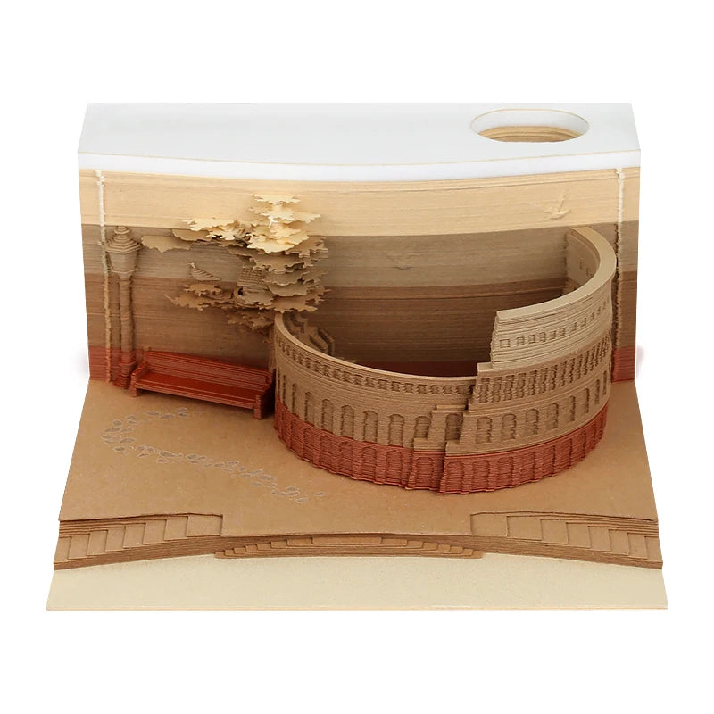 3D Papier Sculptuur Kathedraal LED Notitieblok met Pennenhouder – Creatieve Bureaudecoratie - 2025