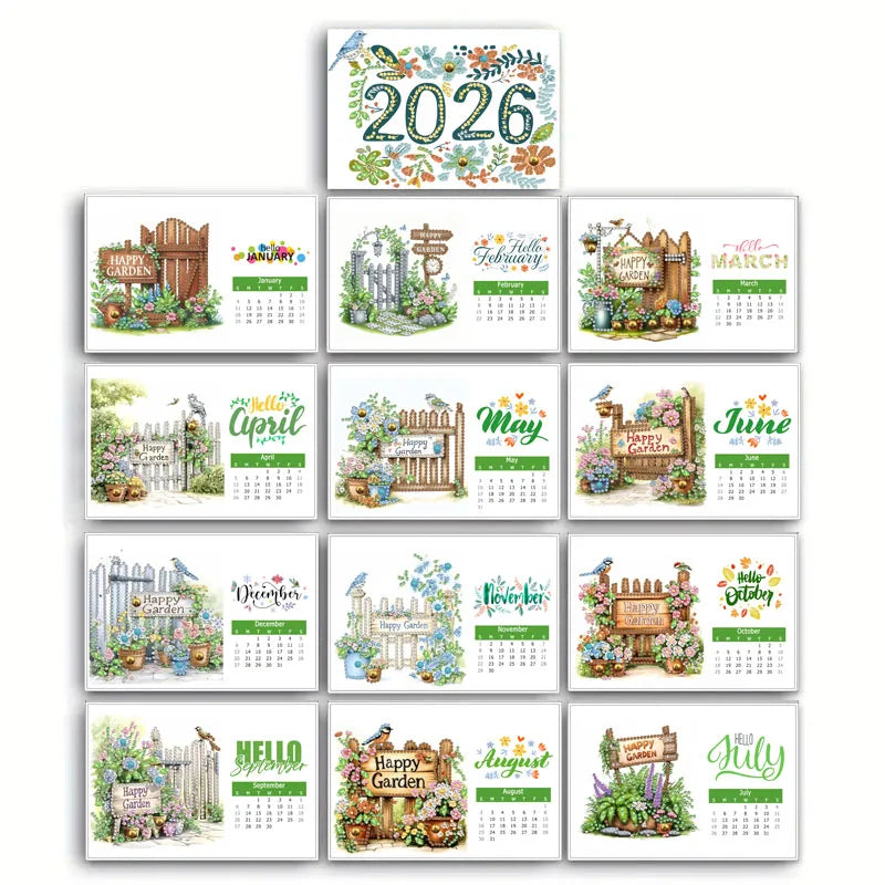 Diamond Painting Kalender 2026 Wolf en Bloemenpatroon – Creatieve Steentjes Set
