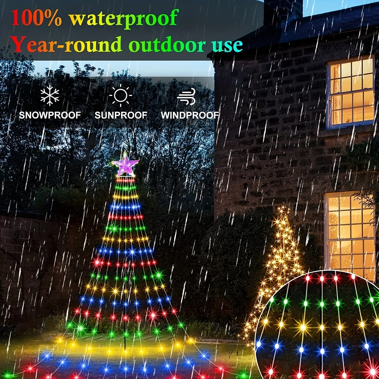 Led Kerstboom Slinger Verlichting 280 LED Sterren Waterdicht voor Tuin en Balkon