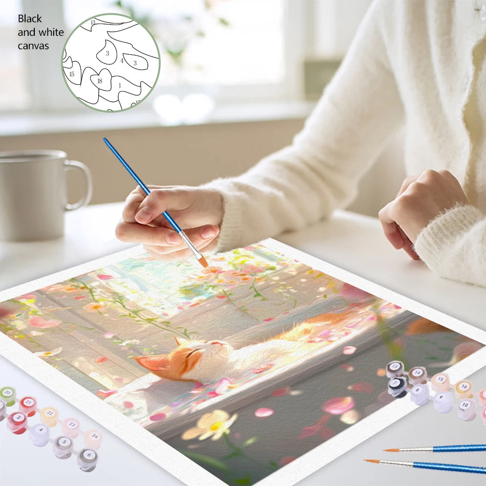 Schilderen op nummer Dieren - Acrylverf Zwart Kat Design voor Badkamer