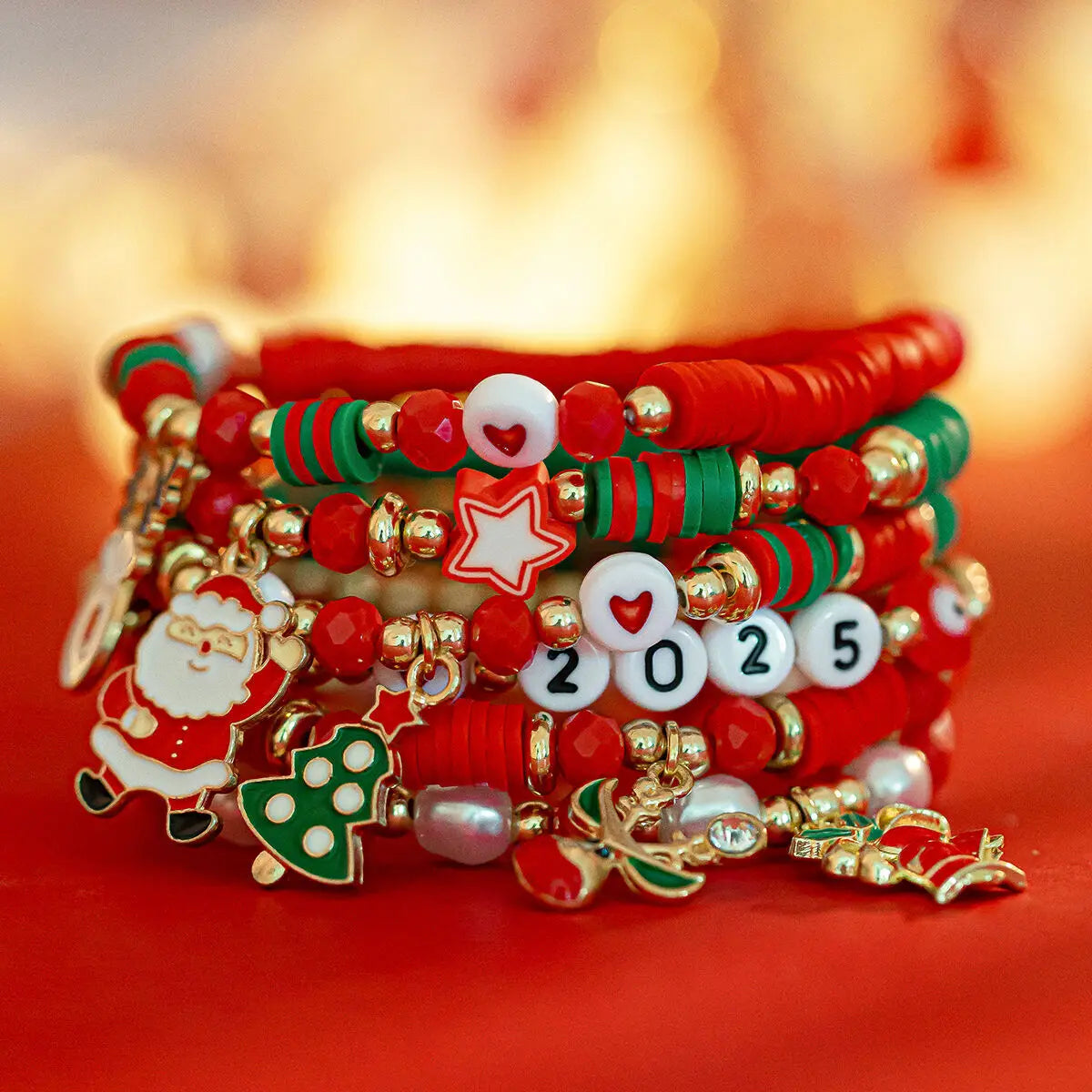 Kerst armbanden set met sneeuwvlok en bel hanger kralen