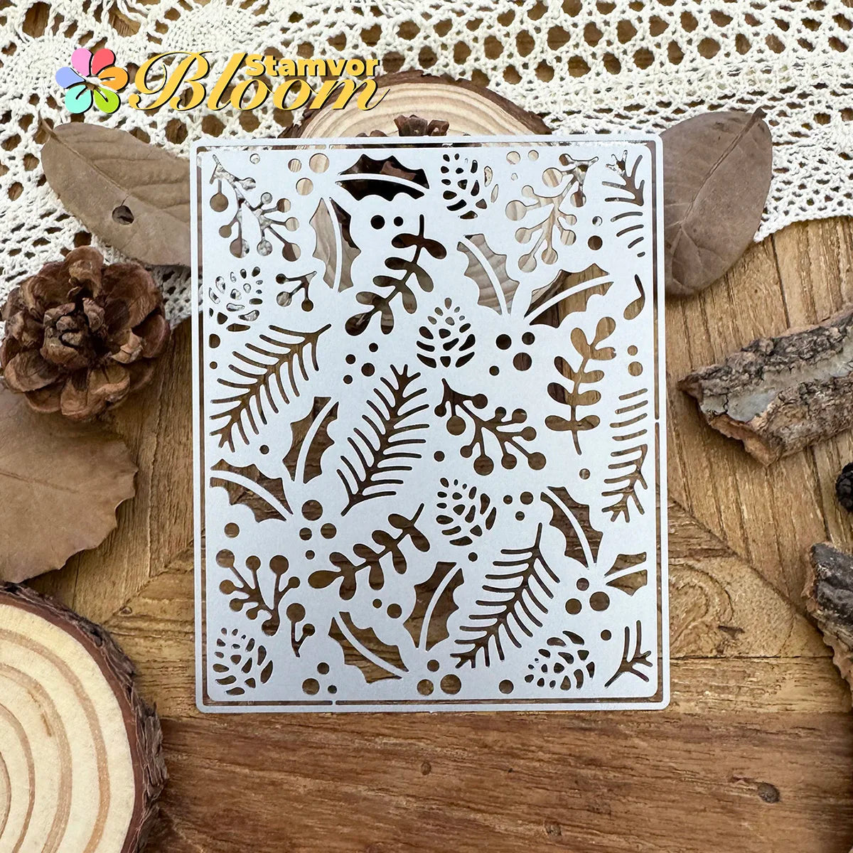 Snijmal Kersttakken Dennenbladeren Vierkant Frame voor Scrapbooking