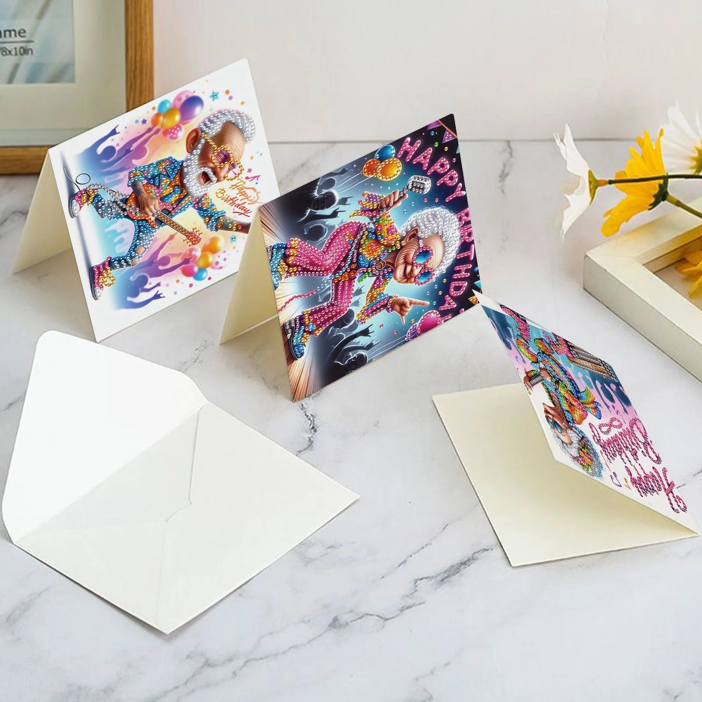 Diamond Painting Verjaardagskaarten set - Gekke Oma’s met Enveloppen