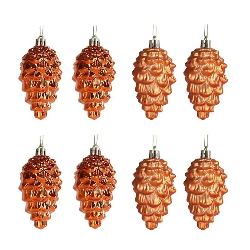 Set kersthangers 8 stuks – matte & glanzende kerstballen in de vorm van dennenappels