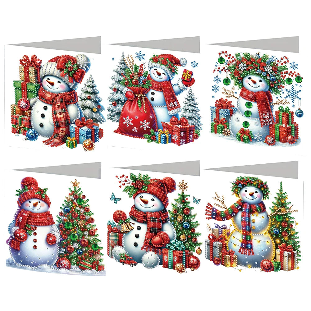 Diamond Painting Kerst kaarten set Sneeuwpoppen – 6 Wenskaarten