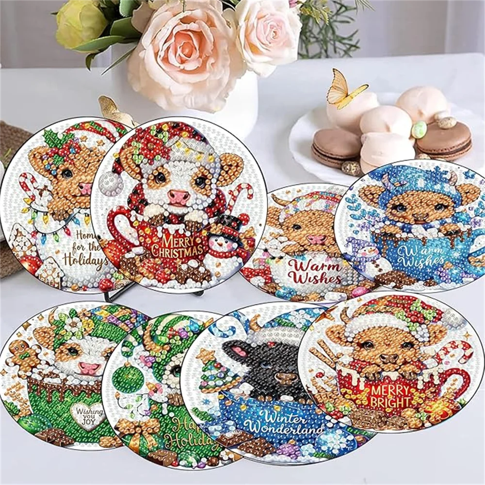 Diamond Painting Onderzetters Dieren – Set van 8 met Houder