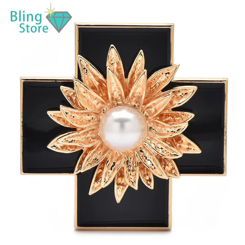 Broche Bloemen - Grote Barokke Kruisbloem Emaille in 3 Kleuren