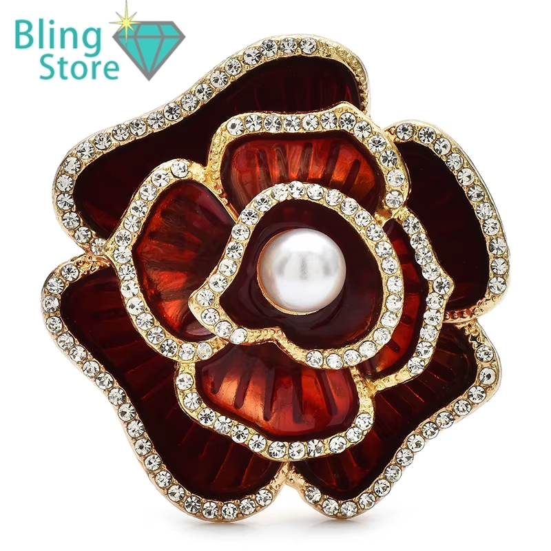 Broche Bloemen - Klassieke Camelia en Pioen Emaille Speld