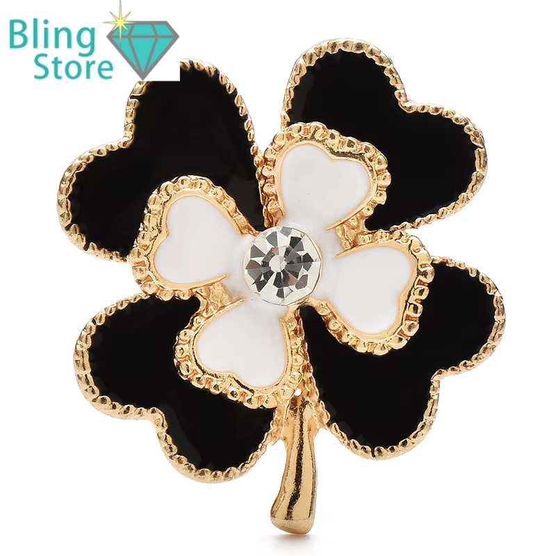 Broche Bloemen - Klavervormige Emaille Speld met Elegante Bladeren