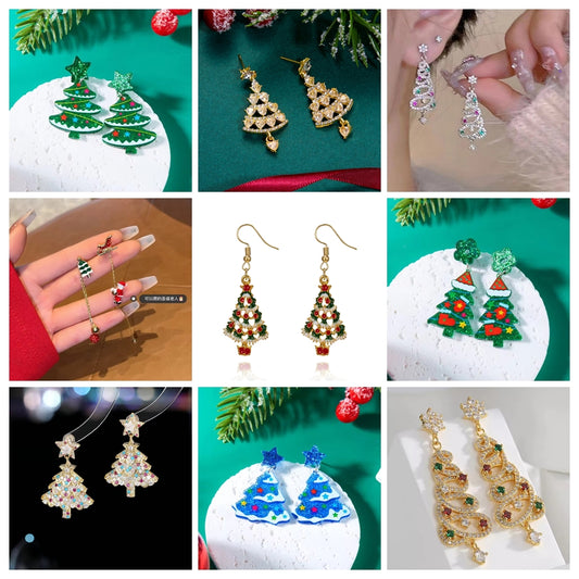Kerst oorbellen set kerstboom met kristallen ster en zilverkleurige afwerking