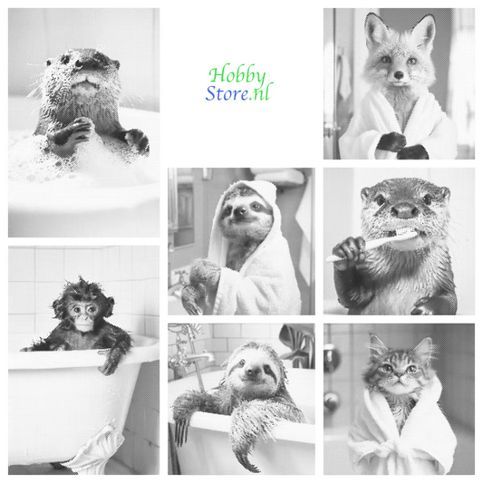 DOT Painting – Dieren in Bad (40x60cm / 50x75cm / 60x90cm)