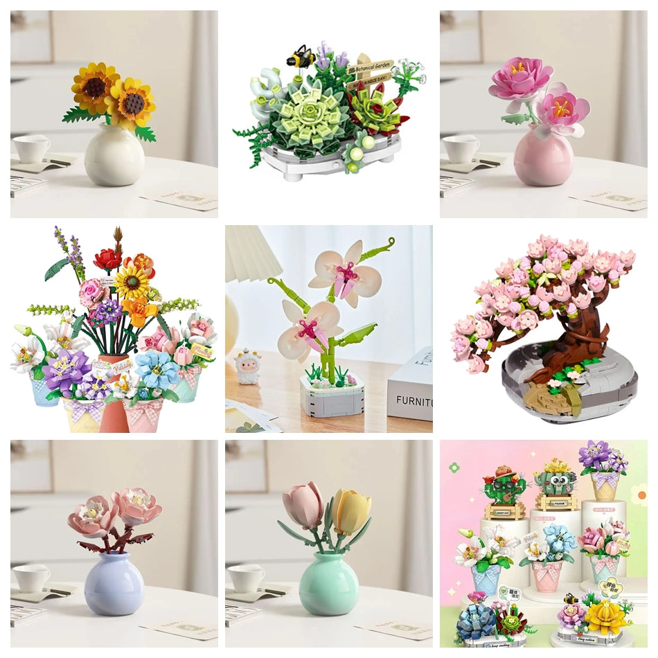 Bouwpakket Bloemenboeket met Rozen – Creatieve Bloemen Bouwstenen Set