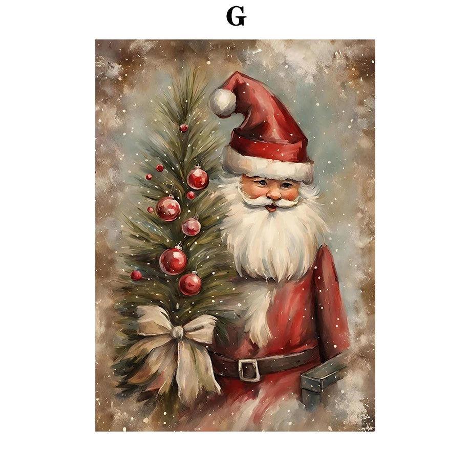 Kerst schilderij Kerstman - sneeuwpop - winterhuis aquarel canvas poster