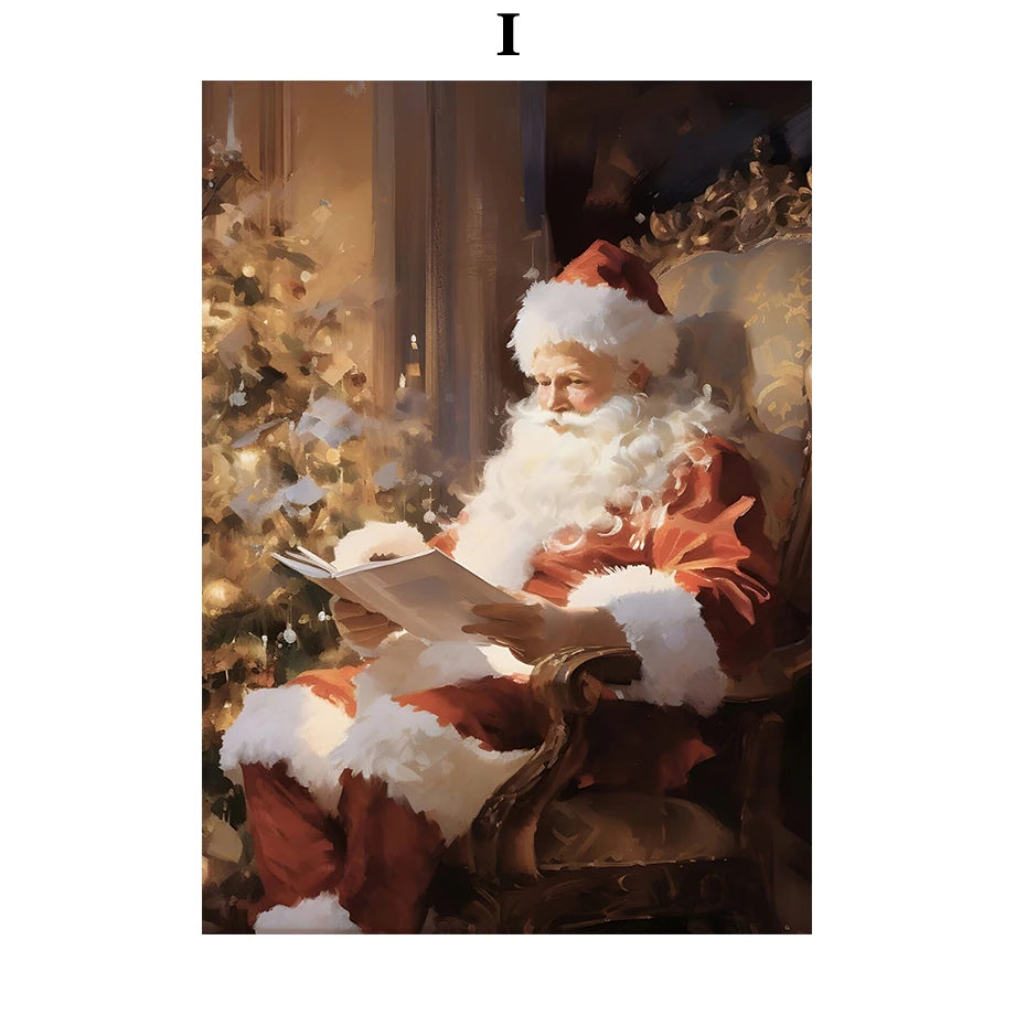 Kerst schilderij Ski Puppy Santa Vintage Auto en Kerstboom Canvas