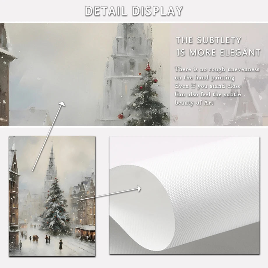 Kerst schilderij Kerstman - sneeuwpop - winterhuis aquarel canvas poster