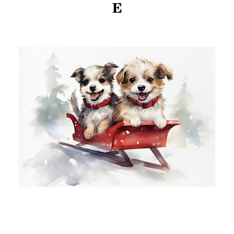 Kerst schilderij Ski Puppy Santa Vintage Auto en Kerstboom Canvas