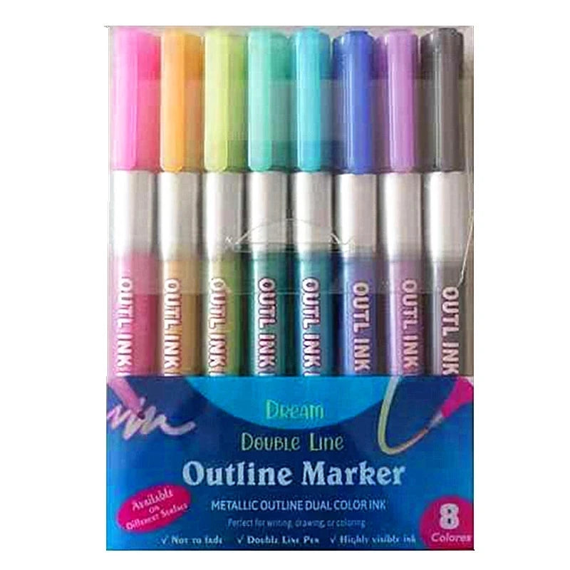 Stiften set dubbele metallic markers met contour effect voor creatief werk