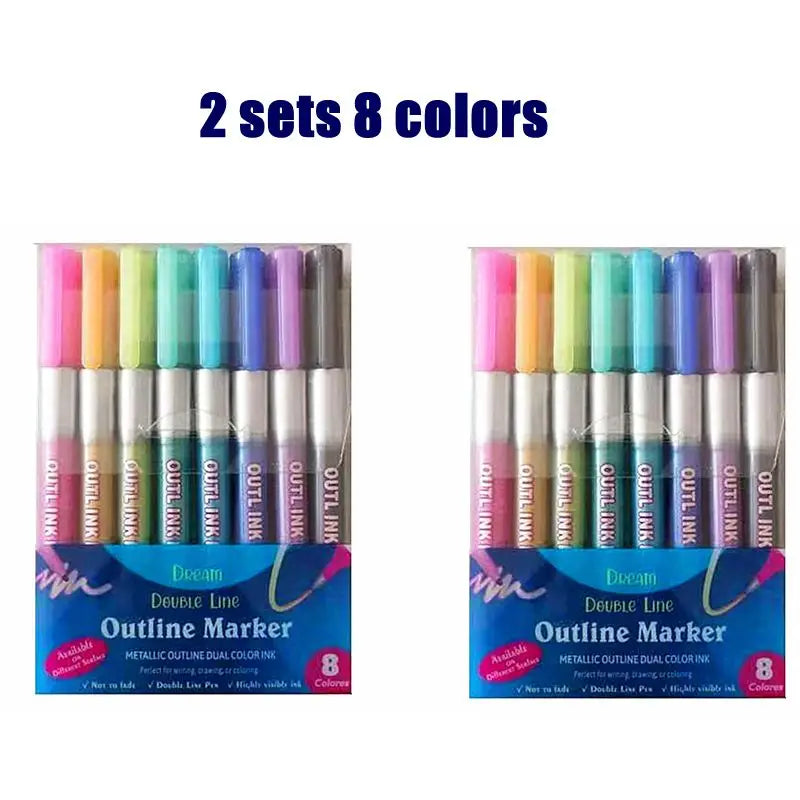 Stiften set dubbele metallic markers met contour effect voor creatief werk