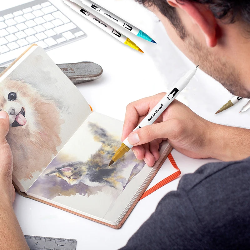 Stiften set Brush Art Markers met Dual Tip – Kleurenrijk voor Creatieve Kunstwerken