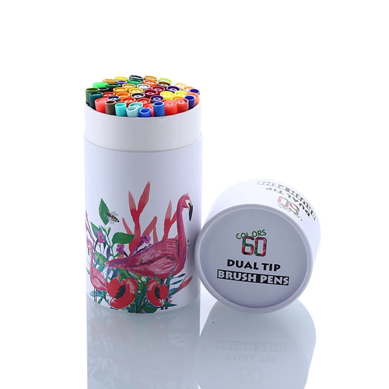 Stiften set Dual Tip Brush FineLiner voor schilderen, tekenen & handlettering (24/60 kleuren)