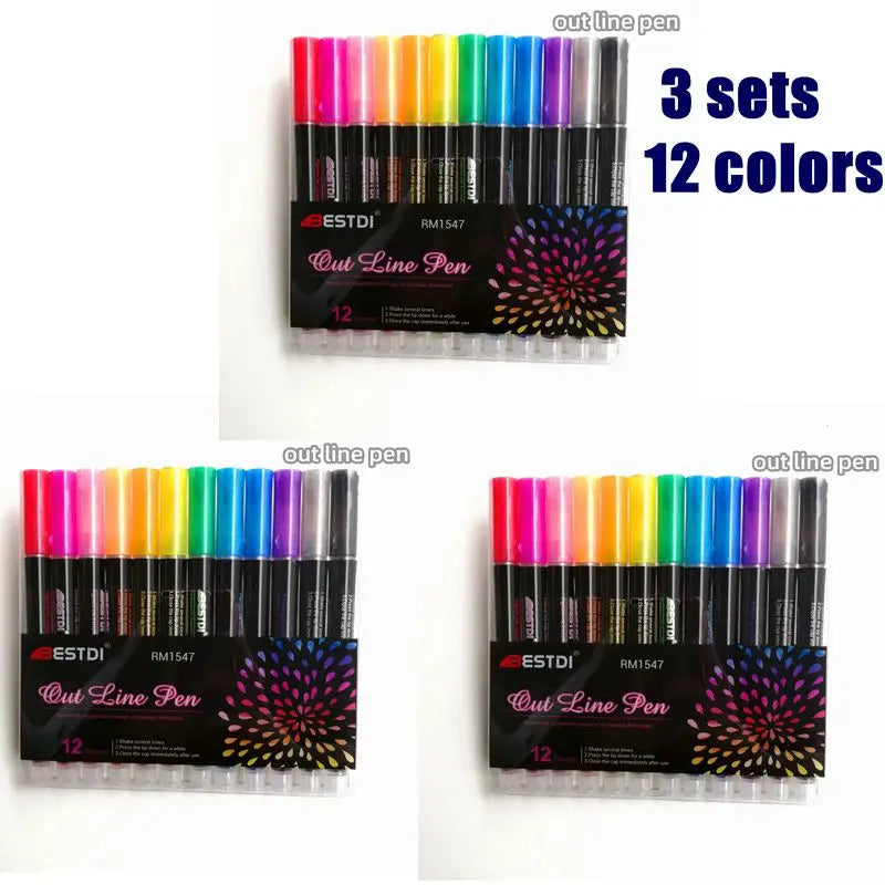 Stiften set dubbele metallic markers met contour effect voor creatief werk