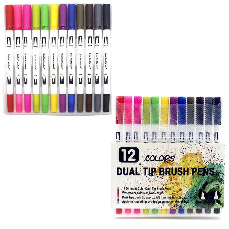 Stiften set met dual tip brush en fineliner in meerdere kleuren