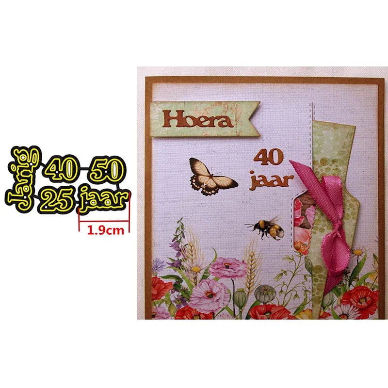 Snijmal Basis Nederlandse Teksten voor Kaarten en Scrapbooking - Jarig 40 50 25 jaar