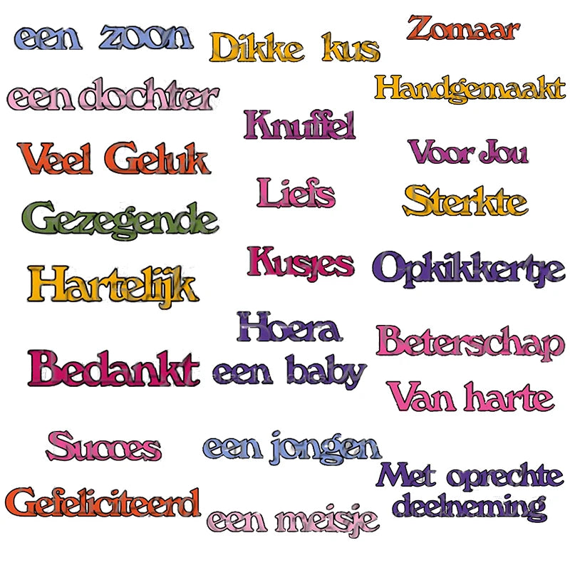 Snijmal Basis Nederlandse Teksten voor Kaarten en Scrapbooking - Getrouwd Zwanger Geboren