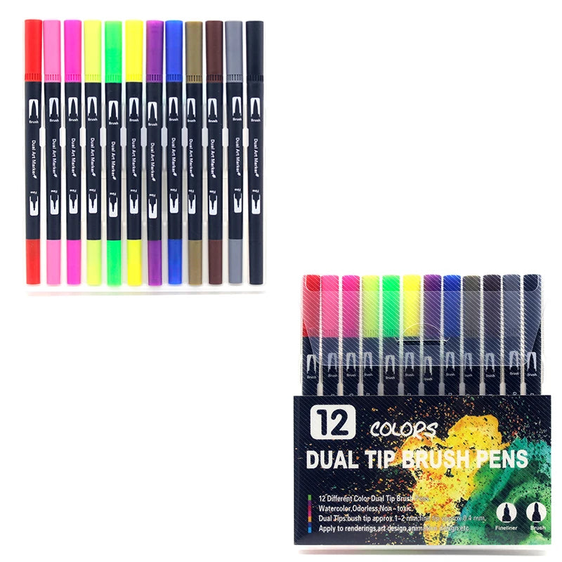 Stiften set aquarel brush pennen met dubbele punt