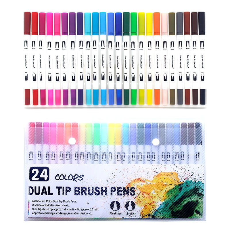 Stiften set aquarel brush pennen met dubbele punt