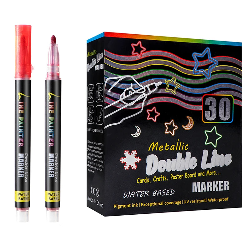 Stiften set dubbele metallic markers met contour effect voor creatief werk
