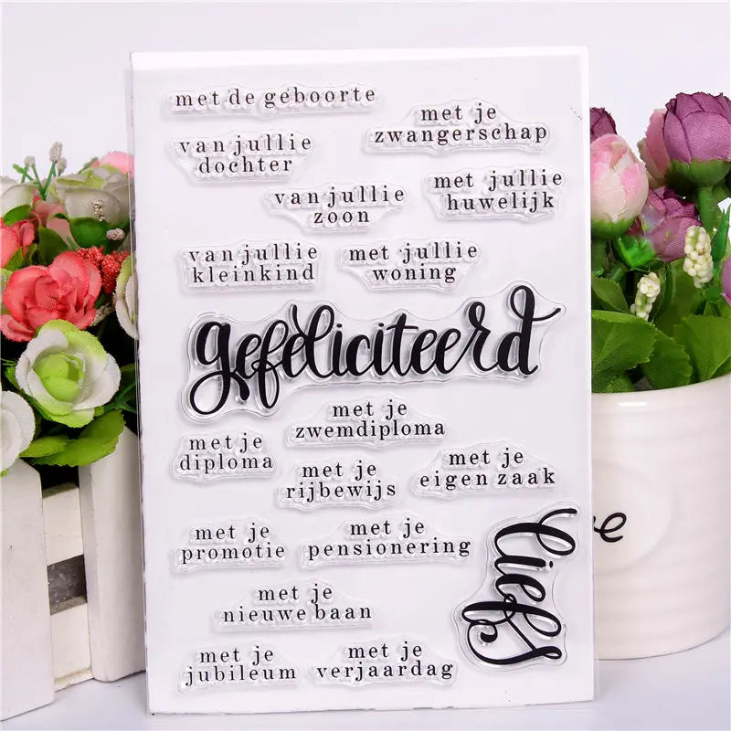 Stempels Silicone Transparant - Gefeliciteerd + liefs