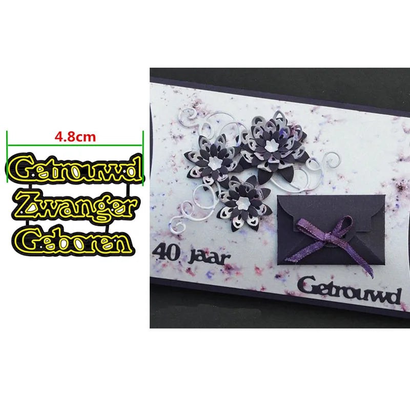 Snijmal Basis Nederlandse Teksten voor Kaarten en Scrapbooking - Getrouwd Zwanger Geboren