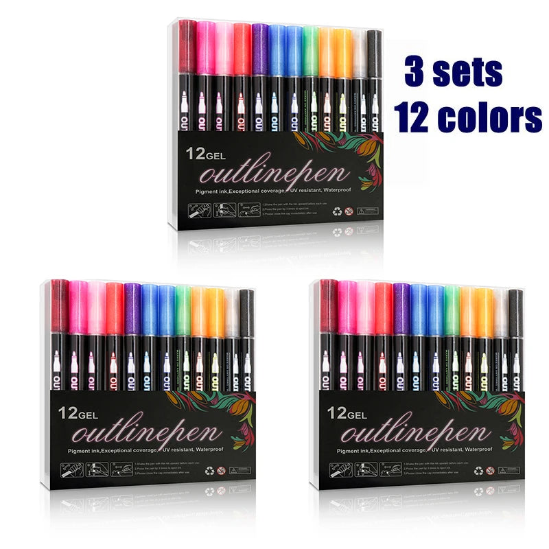 Stiften set dubbele metallic markers met contour effect voor creatief werk