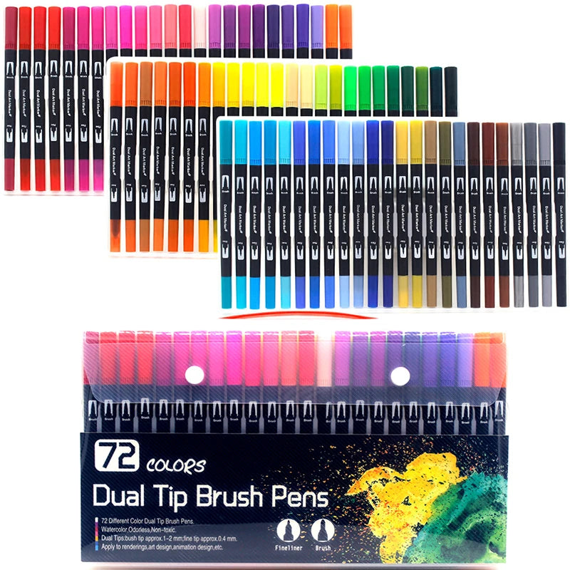 Stiften set met dual tip brush en fineliner in meerdere kleuren