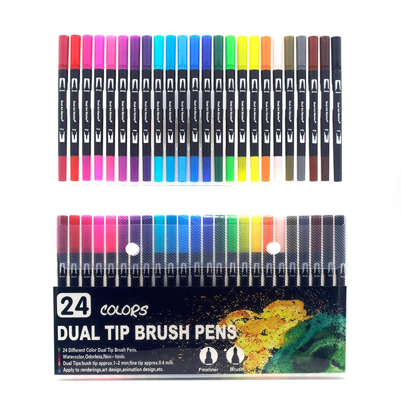 Stiften set aquarel brush pennen met dubbele punt