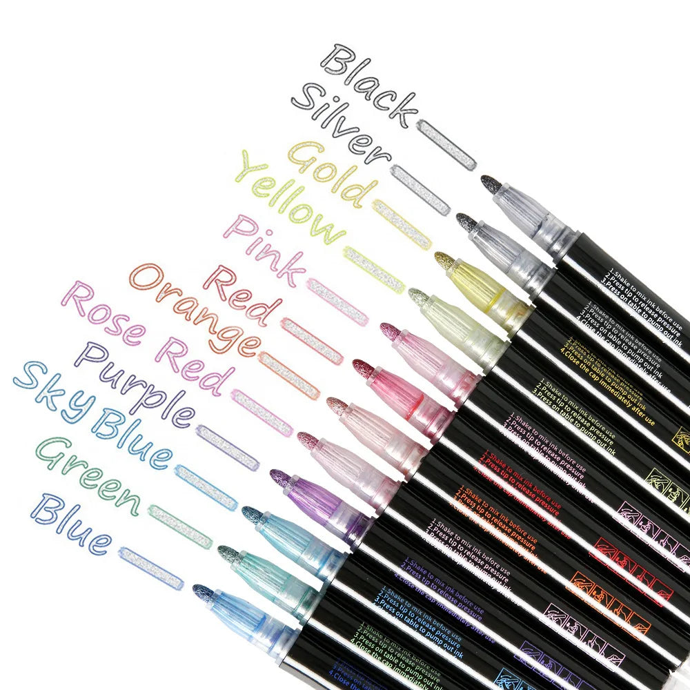 Stiften set dubbele metallic markers met contour effect voor creatief werk