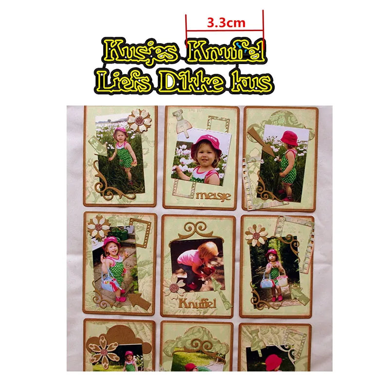 Snijmal Basis Nederlandse Teksten voor Kaarten en Scrapbooking - Kusjes Knuffel Liefs Dikke kus