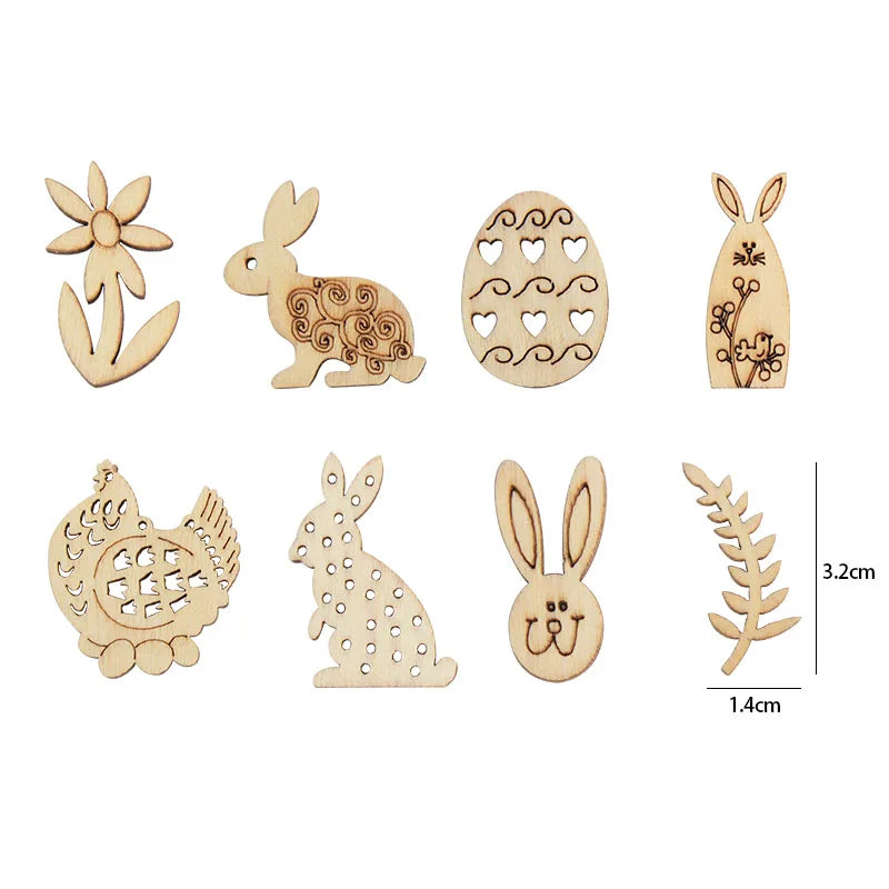 Houten Paas figuur om zelf te kleuren/schilderen set met konijnen en eieren