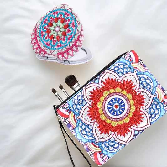 Diamond Painting Etui Mandala met Compacte Spiegel voor Reizen en Dagelijks Gebruik